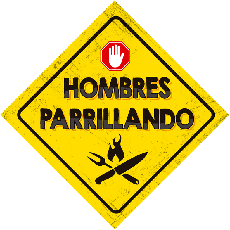 Letrero Quincho 33x33 cm. hombres parrillando