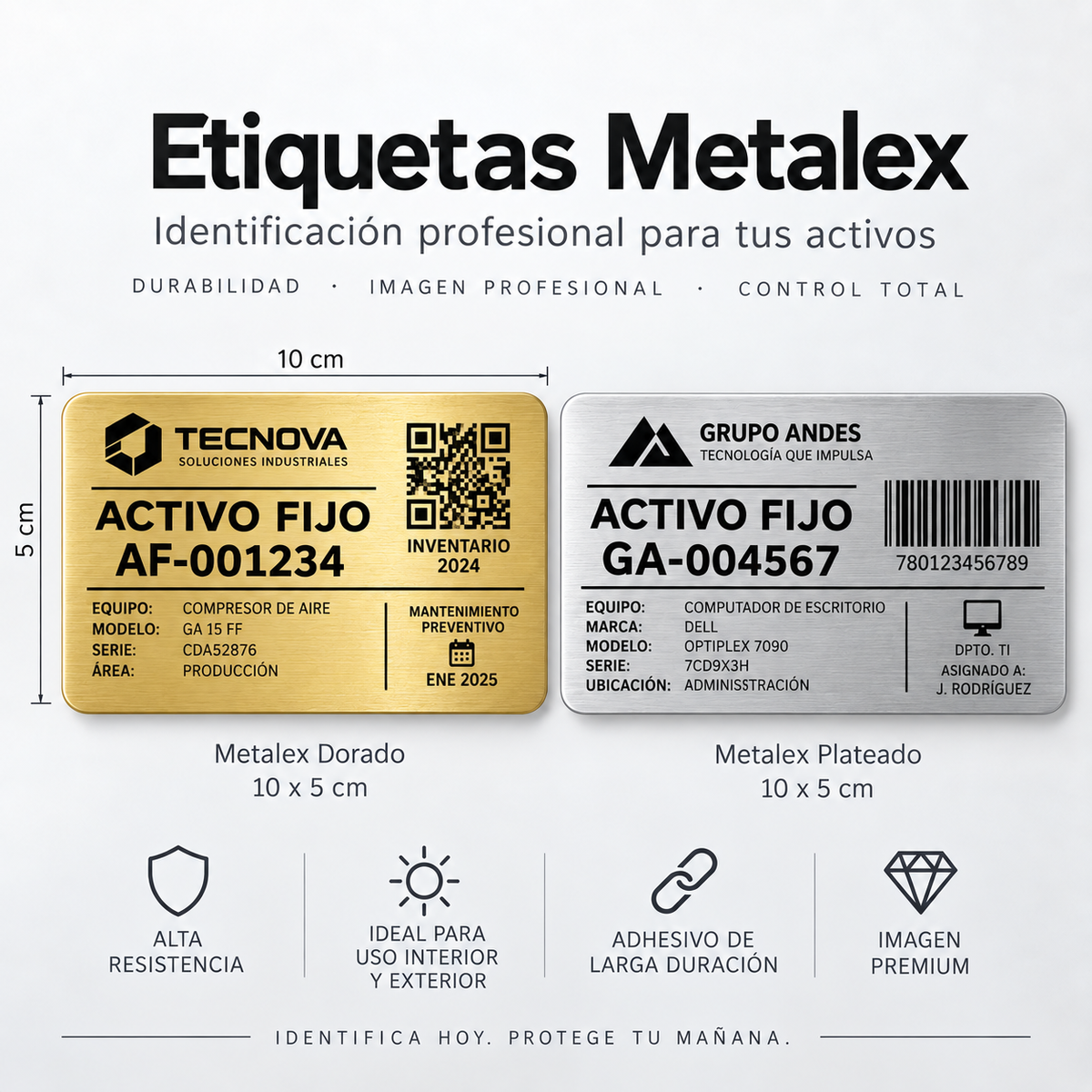 Placas Metalex Adhesivas Personalizadas - Pack 10 Unidades